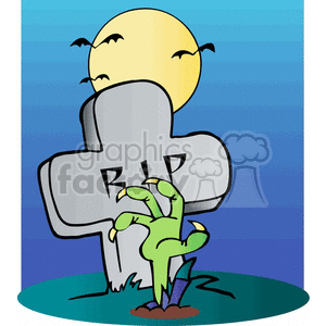 graveyeard at night with a zombie hand clipart. Royalty-free image # 383594