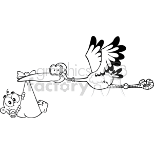 black and white cartoon stork clipart. Commercial use image # 383599