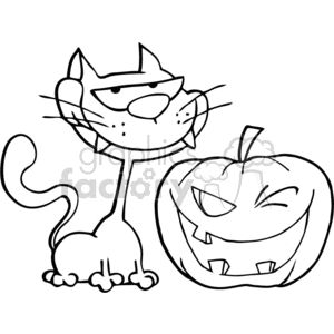 black and white cat and pumpkin clipart.