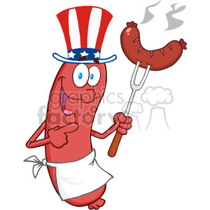 Happy Sausage With American Patriotic Hat And Sausage On Fork clipart. Royalty-free image # 386531