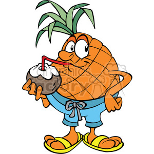 cartoon funny silly comical characters pineapple drinking coconut milk island