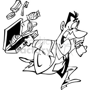 cartoon business man running late in black and white clipart. Royalty-free image # 388512