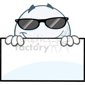 5744 Royalty Free Clip Art Smiling Golf Ball With Sunglasses Hiding Behind A Sign clipart.
