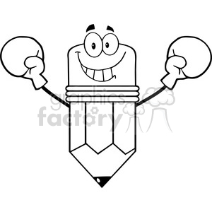 5931 Royalty Free Clip Art Smiling Pencil Cartoon Character Wearing Boxing Gloves clipart.