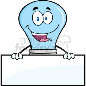 6032 Royalty Free Clip Art Smiling Blue Light Buble Cartoon Character Over Blank Sign clipart. Commercial use image # 389154