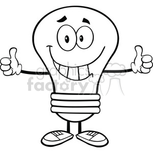 clipart - 6066 Royalty Free Clip Art Smiling Blue Light Bulb Cartoon Character Giving A Double Thumbs Up.