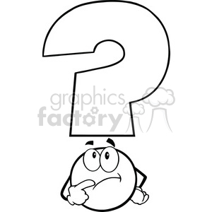 6265 Royalty Free Clip Art Black and White Question Mark Cartoon Character Thinking clipart.