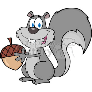 6731 Royalty Free Clip Art Cute Gray Squirrel Cartoon Mascot Character Holding A Acorn clipart. Royalty-free image # 389414