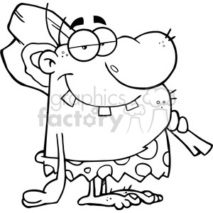 6805 Royalty Free Clip Art Black and White Caveman Cartoon Character With Club clipart. Royalty-free image # 389469