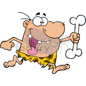 6809 Royalty Free Clip Art Happy Caveman Running With A Big Bone clipart. Commercial use image # 389589