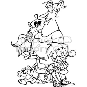 cartoon family in black and white clipart. Commercial use image # 389849