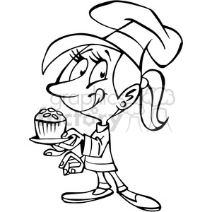 young female baker with cupcake black white clipart. Royalty-free image # 389859