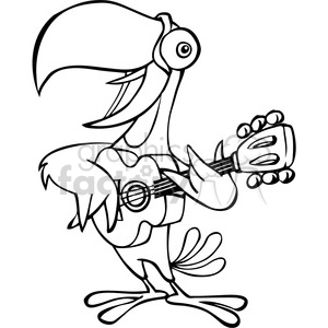 cartoon parrot playing a guitar outline clipart. Royalty-free image # 390648