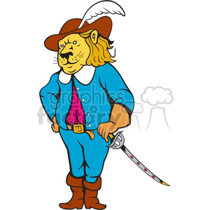 lion musketeer standing with sword clipart.