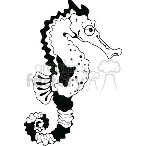 cartoon seahorse animal sea+life black+white