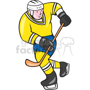 clipart - ice hockey player action in yellow shape.