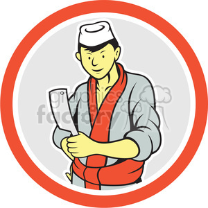 japanese cook butcher knife in circle shape clipart.