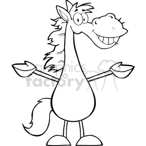 6868_Royalty_Free_Clip_Art_Black_and_White_Smiling_Horse_Cartoon_Mascot_Character_With_Open_Arms clipart.