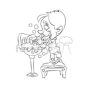 vector black and white child washing his hands cartoon clipart.
