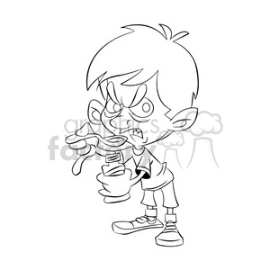 vector black and white cartoon child taking his medicine clipart. Commercial use image # 393716