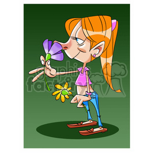cartoon comic funny characters people girl smelling flowers flower spring