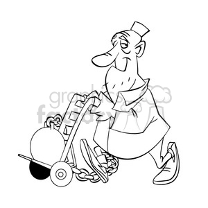 black white image of prisoner carrying ball and chain on dolly clipart. Royalty-free image # 394046