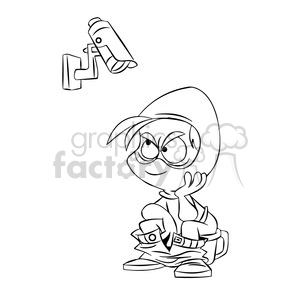 surveillance camera watching person go to the bathroom drawing outline clipart. Commercial use image # 394317