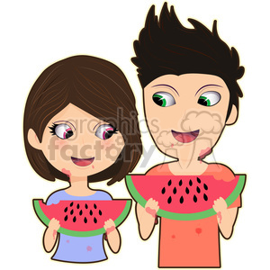 Watermelon Girl and Boy cartoon character vector image clipart. Royalty-free icon # 394970
