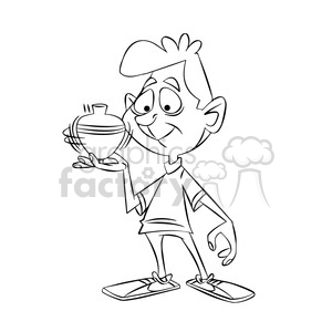 clipart - boy spinning a top black and white.