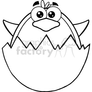 Royalty Free RF Clipart Illustration Black And White Surprise Baby Penguin Out Of An Egg Shell clipart.