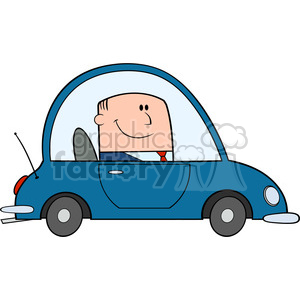Royalty Free RF Clipart Illustration Businessman Driving Car To Work Cartoon Character clipart.