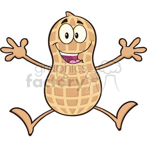 8643 Royalty Free RF Clipart Illustration Happy Peanut Cartoon Character Jumping Vector Illustration Isolated On White clipart.