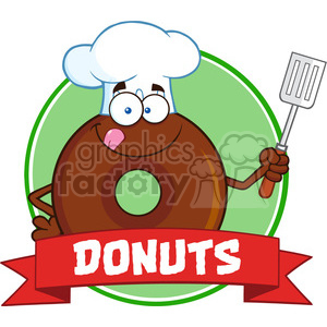 8712 Royalty Free RF Clipart Illustration Chocolate Chef Donut Cartoon Character Circle Label Vector Illustration Isolated On White clipart.