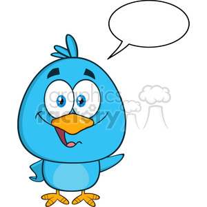8812 Royalty Free RF Clipart Illustration Cute Blue Bird Cartoon Character Waving With Speech Bubble Vector Illustration Isolated On White clipart.