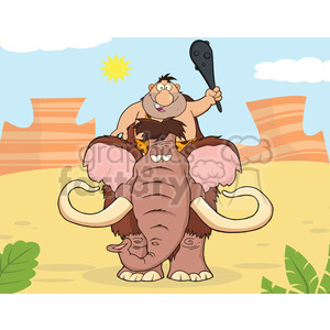 8756 Royalty Free RF Clipart Illustration Happy Caveman Over Mammoth Vector Illustration With Background clipart. Royalty-free image # 396629