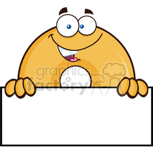 8649 Royalty Free RF Clipart Illustration Donut Cartoon Character Over A Sign Vector Illustration Isolated On White 01 clipart.