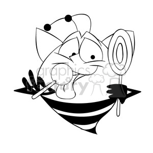 bob the bee eating candy black white clipart.
