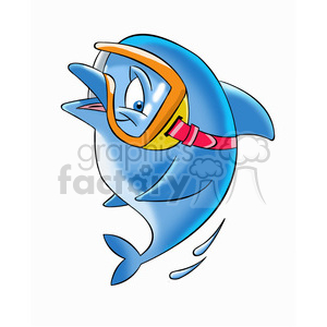 dallas the cartoon dolphin wearing scuba mask
