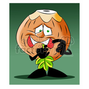 cartoon coconut character mascot charlie sad about cut leaf clipart.