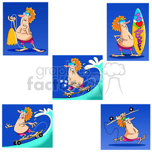 clipart - tom the cartoon surfer character clip art image set.