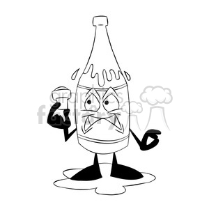 cartoon bottle of champagne holding its cork black white clipart.