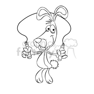 clipart - cartoon bunny mascot jumping rope black white.