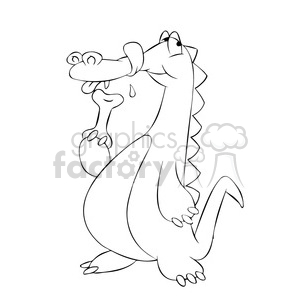 character mascot cartoon crocodile alligator reptile kranky hungry eating bone feeding food black+white