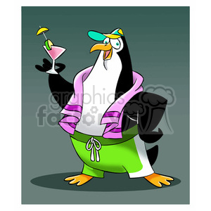 sal the cartoon penguin character on vacation clipart.