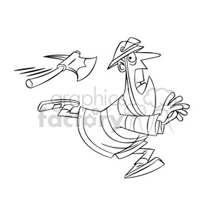 frank the cartoon firefighter running from axe black white clipart. Commercial use image # 397814