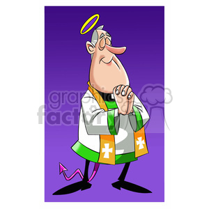 paul the cartoon priest character with halo and devil tail clipart.