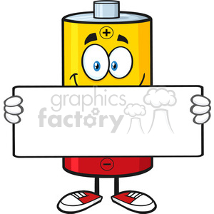 royalty free rf clipart illustration smiling battery cartoon mascot character holding a blank sign vector illustration isolated on white clipart. Royalty-free image # 398893