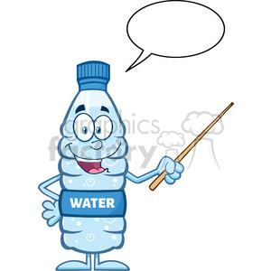 clipart - royalty free rf clipart illustration talking water plastic bottle cartoon mascot character using a pointer stick with speech bubble vector illustration isolated on white.