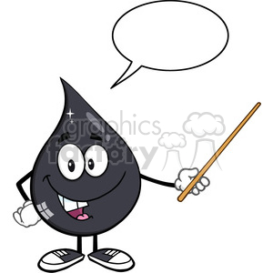 royalty free rf clipart illustration petroleum or oil drop cartoon character using a pointer stick with speech bubble vector illustration isolated on white background .