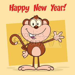 royalty free rf clipart illustration cute monkey cartoon character waving for greeting vector illustration greeting card .